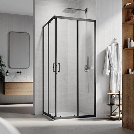 Cabine de douche d'angle, paroi de douche en verre trempé de sécurité de 6 mm, hauteur 195cm, noir - SIRHONA