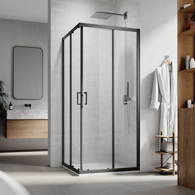 Cabine de douche d'angle, paroi de douche en verre trempé de sécurité de 6 mm, hauteur 195cm, noir - SIRHONA