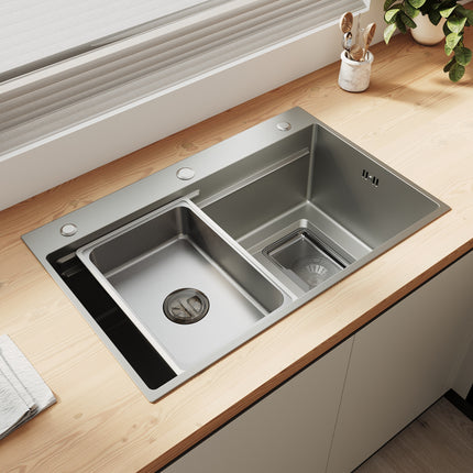 Évier de cuisine en acier inoxydable 304 SUS à 1 cuve, évier encastré à une cuve avec égouttoir, 70 × 45 cm - SIRHONA