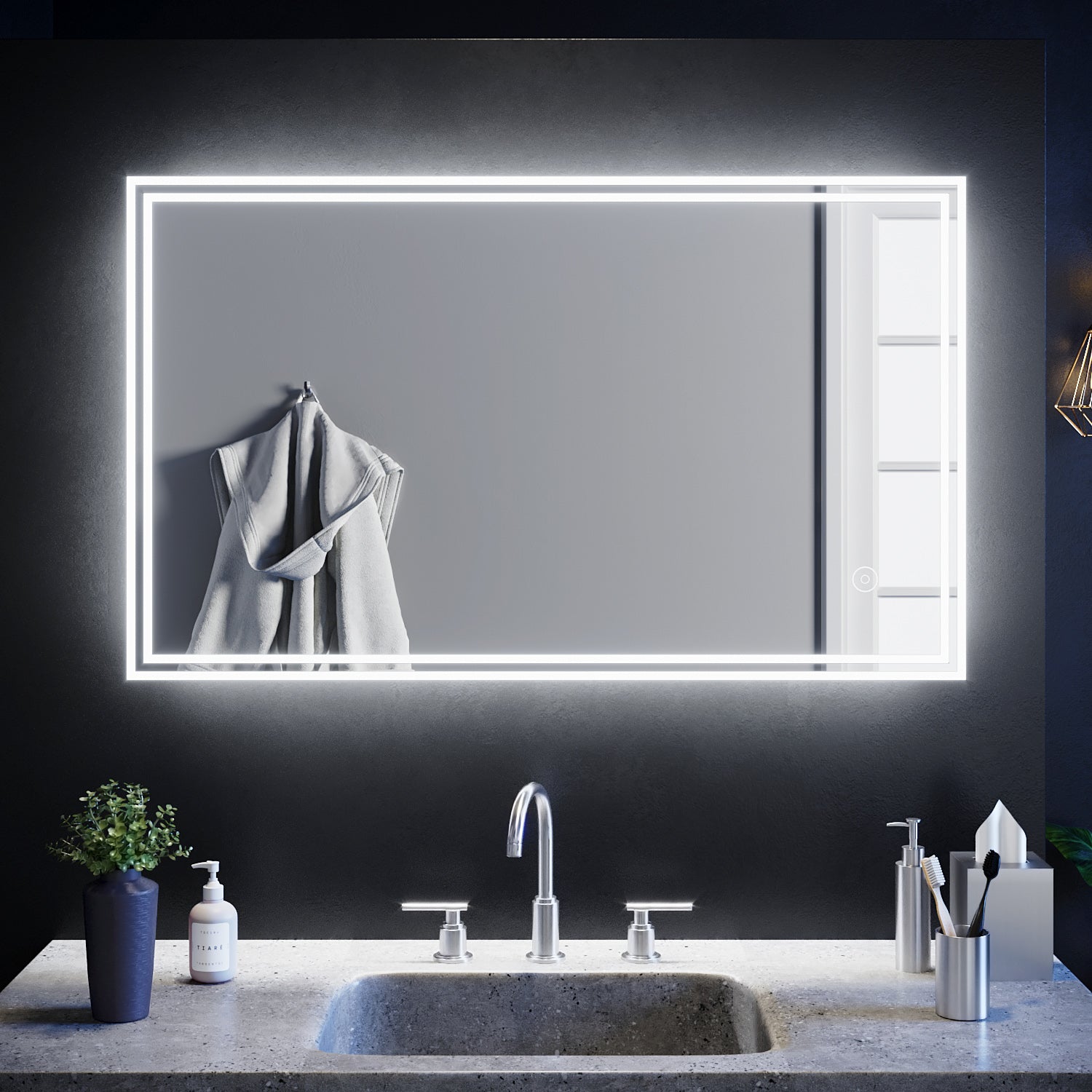 SIRHONA Miroir LED Salle de Bain avec éclairage, Miroir Lumineux Salle de Bain Anti-buée,100x60cm - SIRHONA