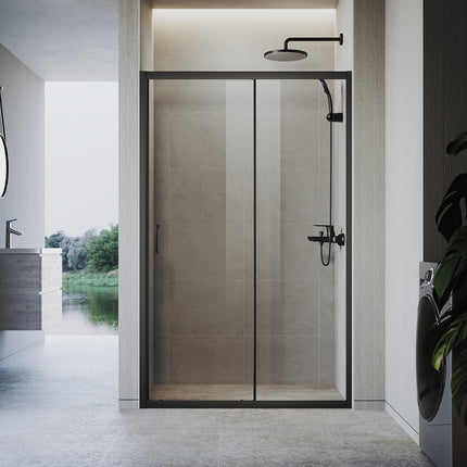 Portes de douche Porte coulissante avec cadre en aluminium, taille 100/110/120cm hauter 185cm noir