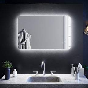 SIRHONA 70x50cm, 80x50cm Miroir à LED Miroir de Salle de Bains avec éclairage Anti-buée Mirror Murale avec Interrupteur Tactile - SIRHONA