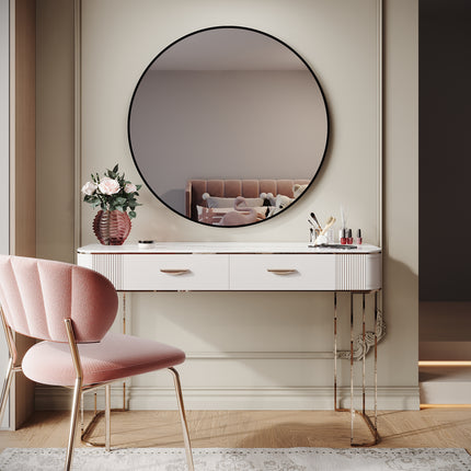 SIRHONA Miroir de maquillage avec cadre noir 900 x 900 x 35 mm, miroir rond mural - SIRHONA