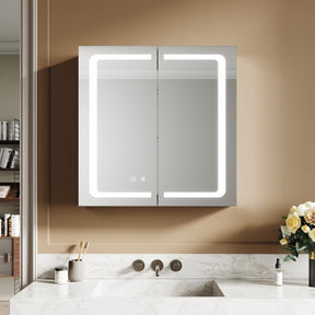 SIRHONA armoire de toilette aluminium LED avec éclairage avec prise tactile anti-buée armoire de toilette miroir de salle de bain 65x65x13.3cm - SIRHONA