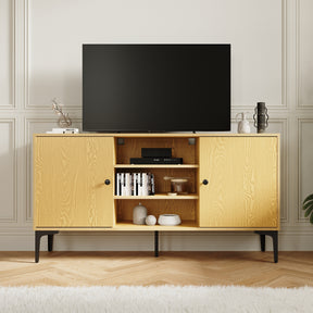 SIRHONA Meuble TV Support télévision Meuble TV style moderne avec porte battante meuble TV couleur imitation bois 140x35x70 cm - SIRHONA