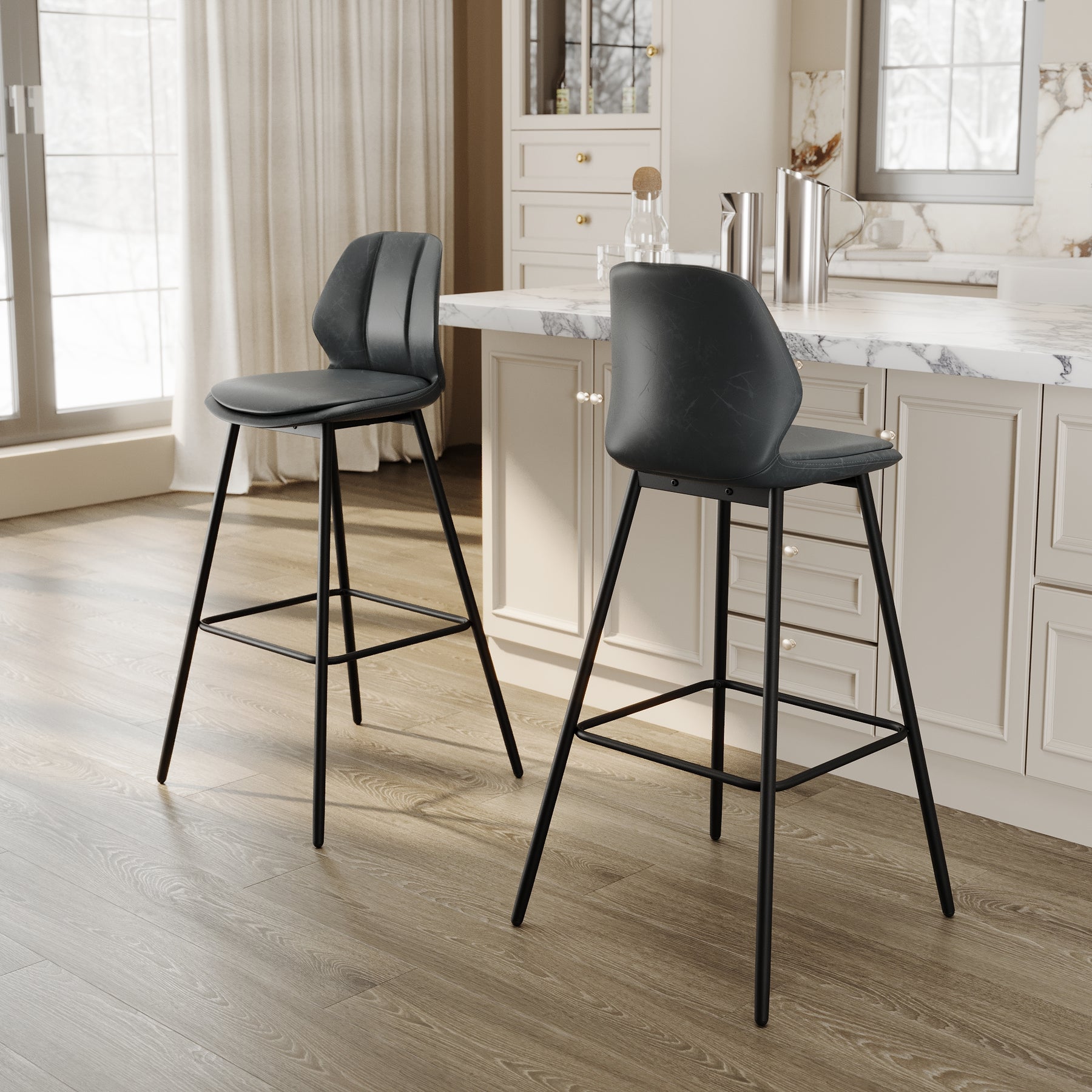 SIRHONA Lot de 2 Tabourets de Bar Chaise avec Dossier et Repose-pieds Style modern Gris siège Noire base - SIRHONA