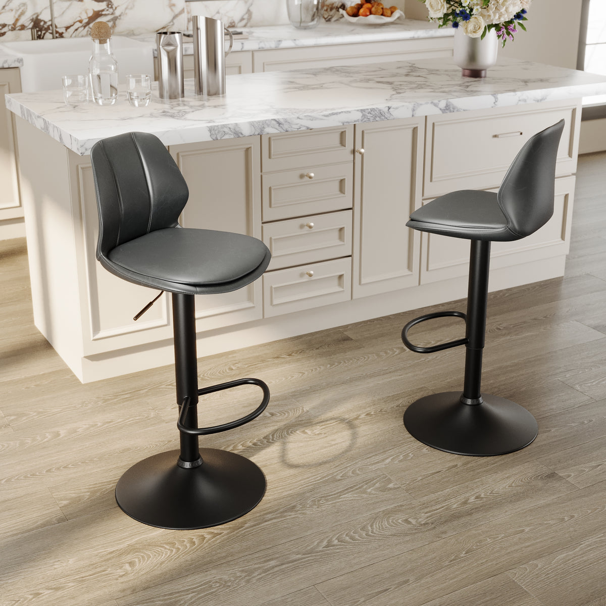 SIRHONA Lot de 2 Tabourets de Bar Chaise avec Dossier et Repose pieds Style modern Gris siège Noire base - SIRHONA