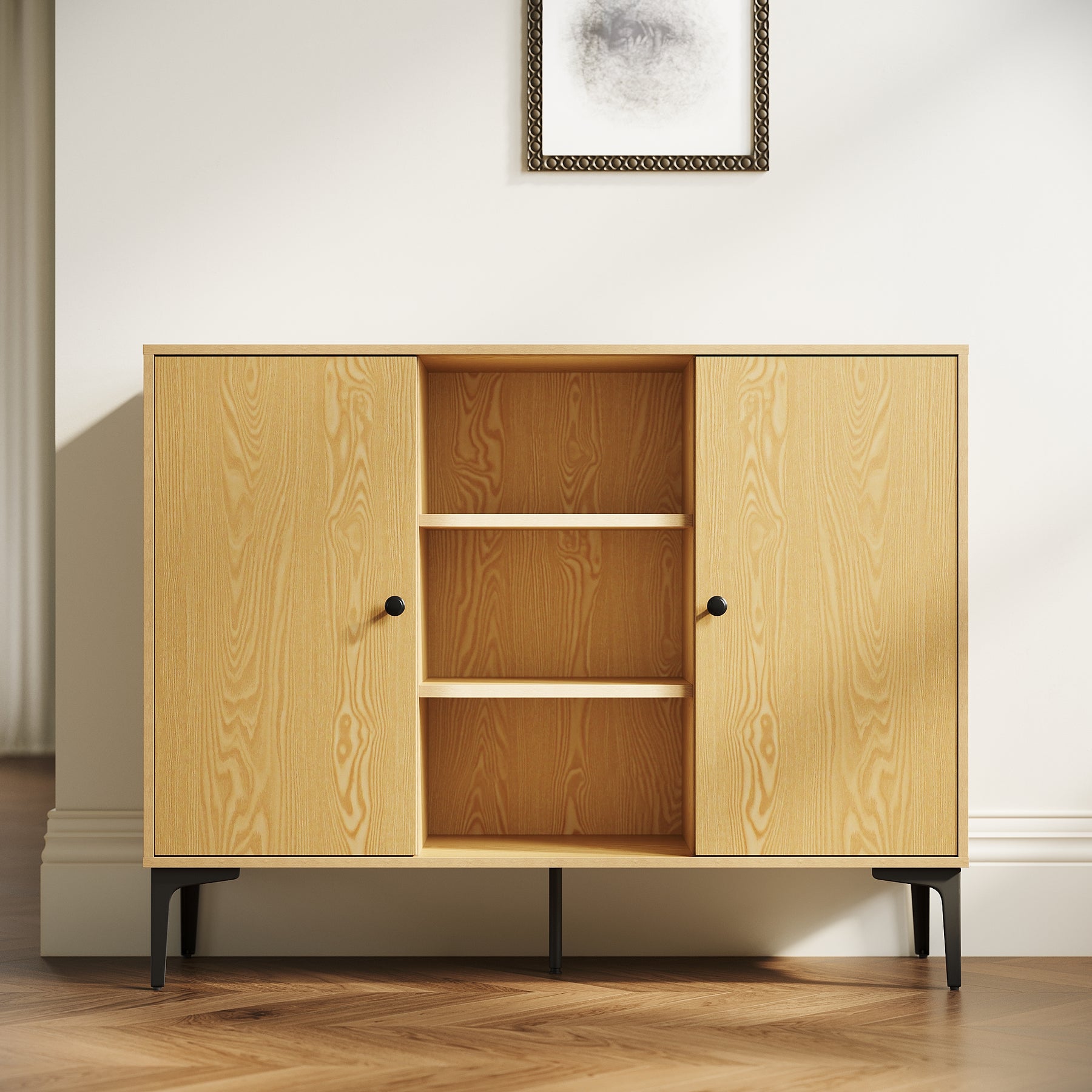 SIRHONA Buffet de salle à manger à 2 portes armoire de rangement Style moderne Meubles couleur bois, 120 x 35 x 93 cm - SIRHONA