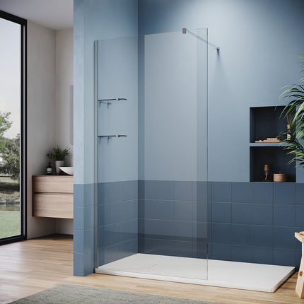 Paroi de douche italienne avec triangulaires étagères en verre de 8 mm taille 70-120cm hauter 200cm - SIRHONA