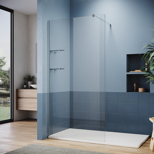 Paroi de douche italienne avec triangulaires étagères en verre de 8 mm taille 70-120cm hauter 200cm - SIRHONA