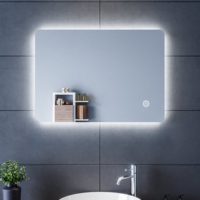 SIRHONA 70x50cm, 80x50cm Miroir à LED Miroir de Salle de Bains avec éclairage Anti-buée Mirror Murale avec Interrupteur Tactile - SIRHONA