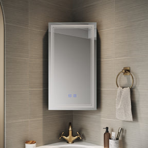 SIRHONA Armoire de Toilette Miroir, Armoire Murale avec Éclairage LED et Prises de Courant 38.5 x 70 x 16cm