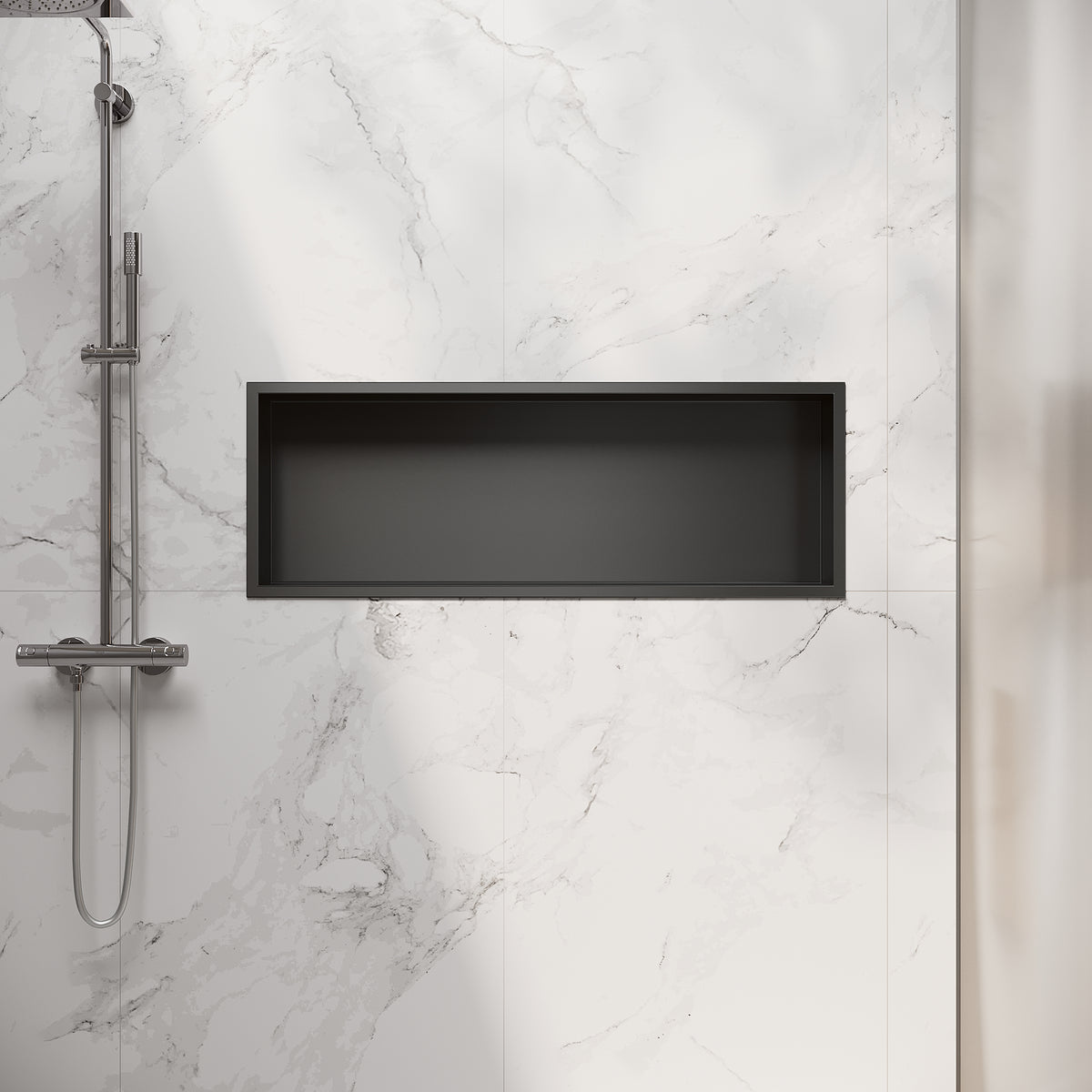 Niche murale de douche en acier inoxydable, niche de douche encastrée, étagère unique de stockage pour salle de bains, pas de carrelage nécessaire, 90 x 30 x 10 cm, noir - SIRHONA