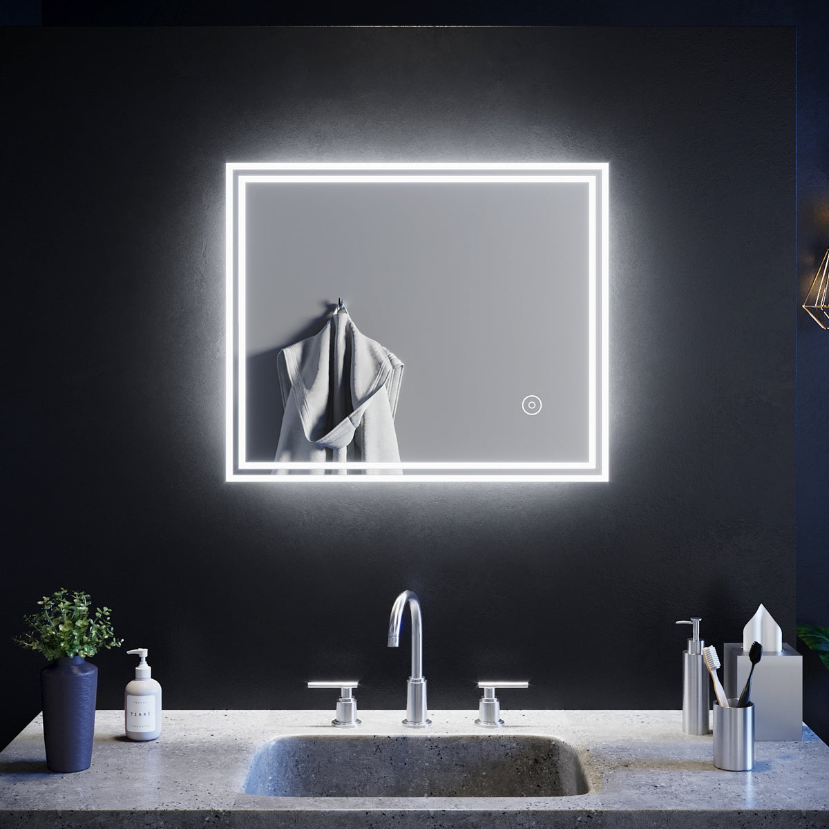 SIRHONA Miroir LED avec éclairage LED Miroir Salle de Bain Miroir Muraux Cosmétiques Mural Lumière Illumination - SIRHONA