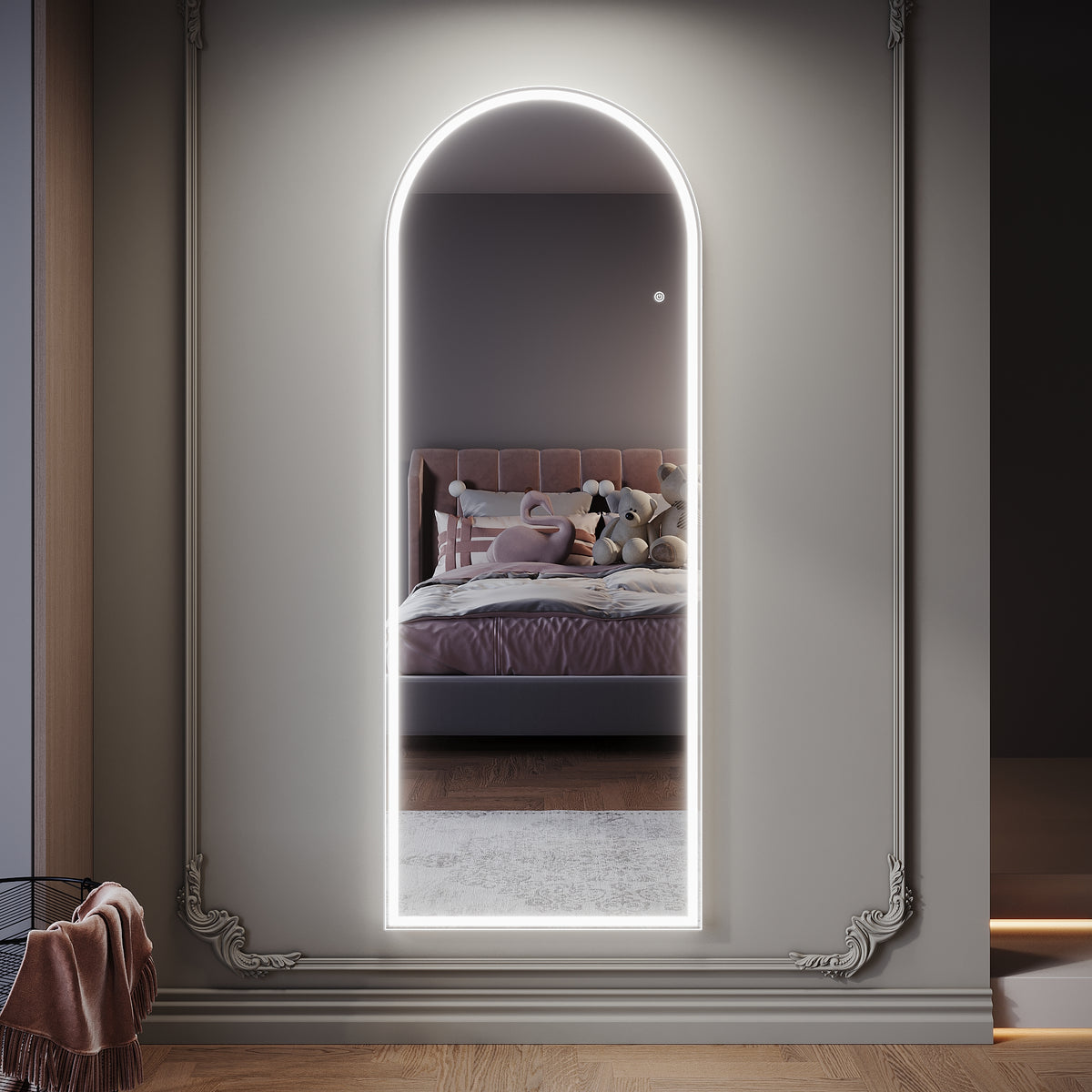 SIRHONA Miroir LED sur pied avec éclairage tricolore réglable 1600x600x35mm