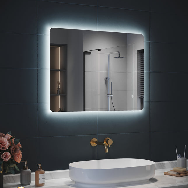 SIRHONA Miroir LED Salle de Bain 80x60cm Miroir Lumineux Salle de Bain avec Eclairage Intégré Anti-buée - SIRHONA
