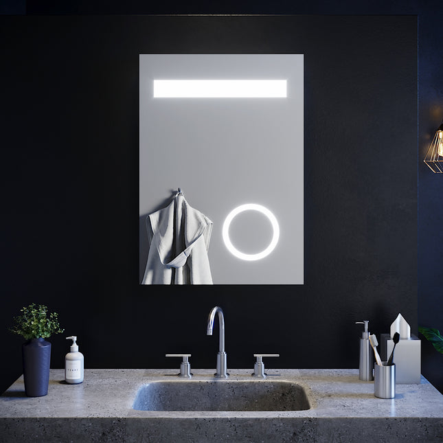 SIRHONA Miroir led 50x70 CM Miroir de salle de bains avec éclairage LED Miroir Cosmétiques Mural Lumière Illumination avec Prise Rasoir Bouton de commutation - SIRHONA