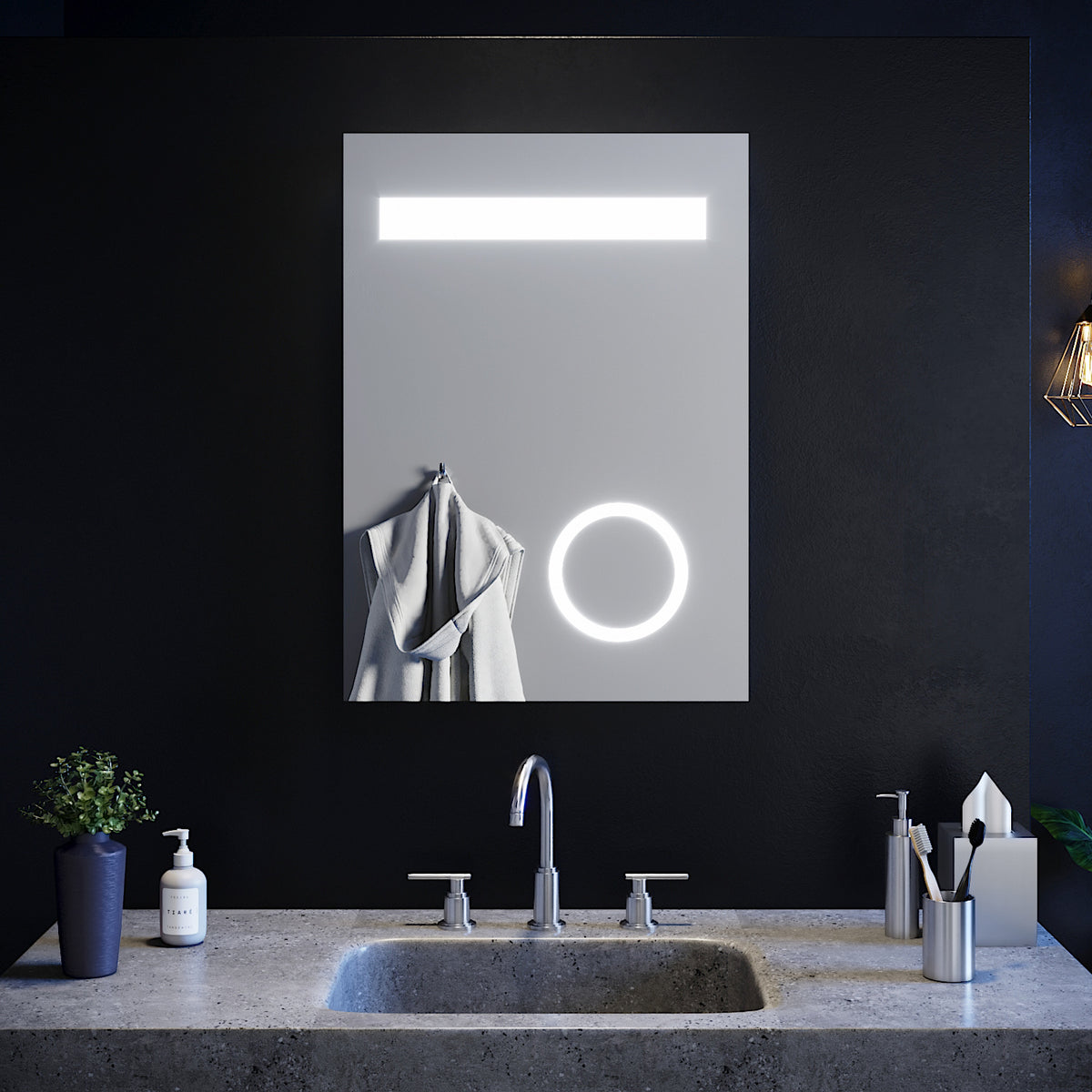 SIRHONA Miroir led 50x70 CM Miroir de salle de bains avec éclairage LED Miroir Cosmétiques Mural Lumière Illumination avec Prise Rasoir Bouton de commutation - SIRHONA