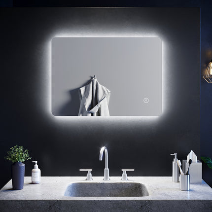 SIRHONA Miroir led Miroir de salle de bains avec éclairage LED Miroir Cosmétiques Mural Lumière Illumination avec Commande par Effleurement 70x50 CM - SIRHONA