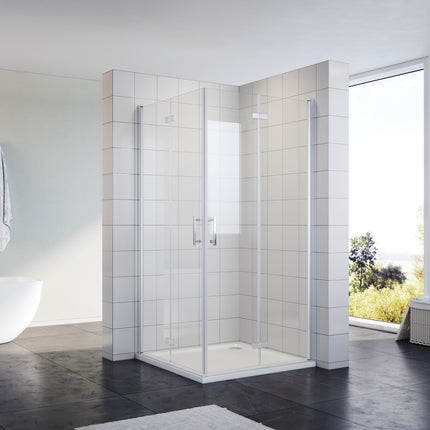 Cabine de douche accès d'angle avec porte bi-pliage 180º NANO verre hauteur 195cm - SIRHONA