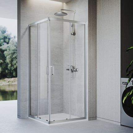 Cabine de douche, à entrée d'angle avec cadre en aluminium et verre trempé de sécurité de 6 mm - SIRHONA