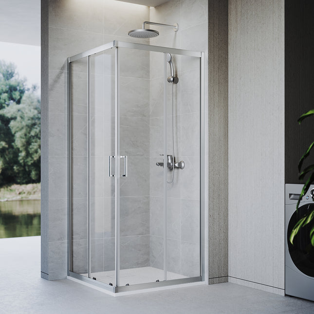 Cabine de douche, à entrée d'angle avec cadre en aluminium et verre trempé de sécurité de 6 mm - SIRHONA