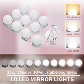 SIRHONA Miroir de courtoisie hollywoodien avec 10 ampoules LED à interrupteur dimmable USB blanc Miroir de courtoisie hollywoodien pour la chambre à coucher - SIRHONA