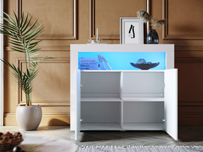 Commode Sideboard avec éclairage LED brillant Meuble de  Armoire de salon, blanc