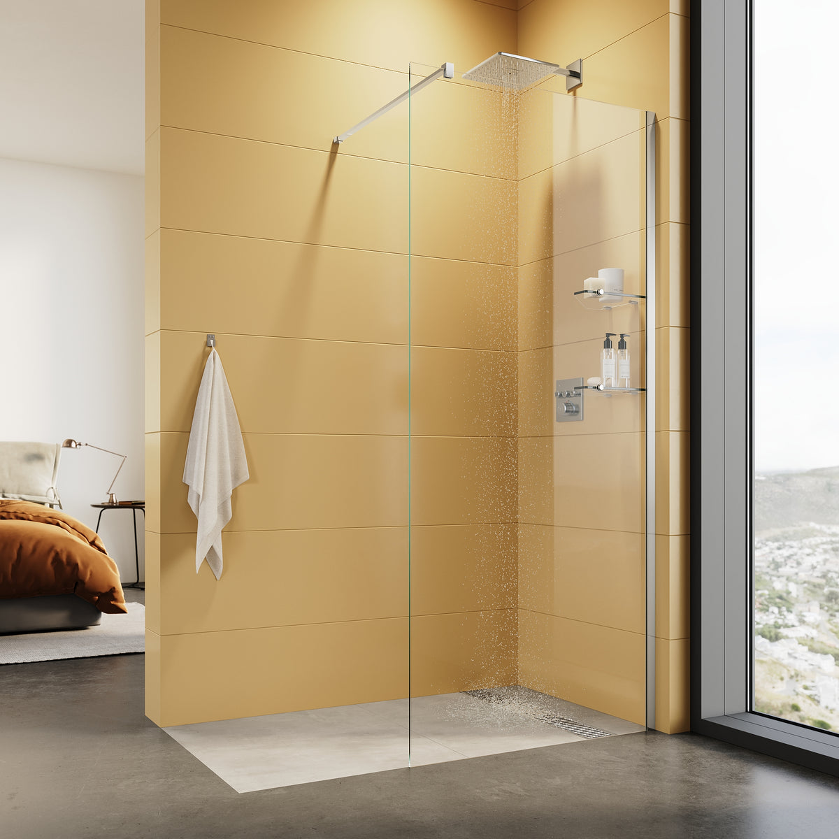 Paroi de douche italienne Walk In avec étagères en verre de 8 mm - SIRHONA