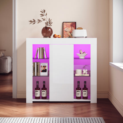 Buffet, armoire de cuisine avec éclairage LED (12 couleurs réglables) blanc  90 x 35 x 83 cm - SIRHONA