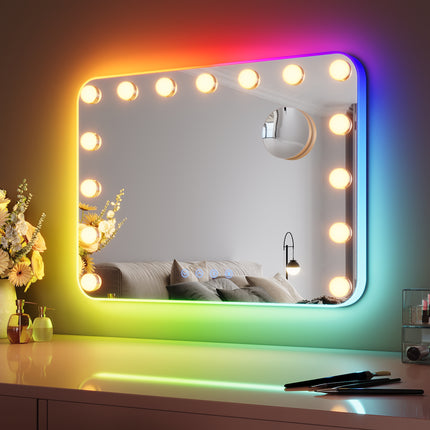 SIRHONA Maquillage 58x43cm avec lumière RGB et haut-parleur Bluetooth Miroir Hollywood LED 3 couleurs Luminosité - SIRHONA