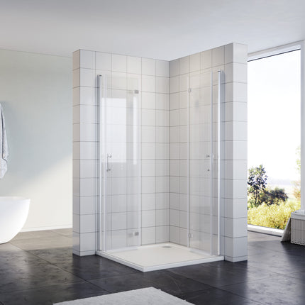 Cabine de douche accès d'angle avec porte bi-pliage 180º NANO verre hauteur 195cm - SIRHONA