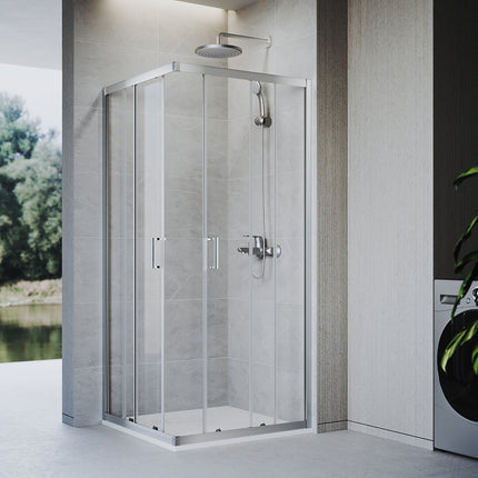 Cabine de douche, à entrée d'angle avec cadre en aluminium et verre trempé de sécurité de 6 mm - SIRHONA