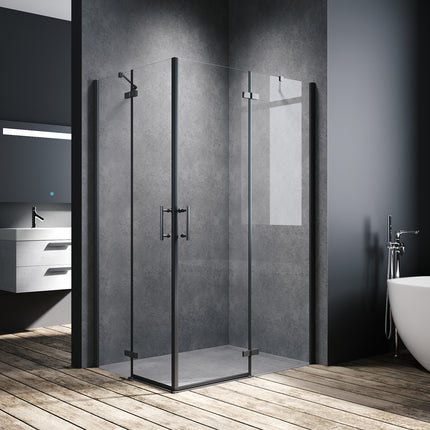 Cabine de douche accès d'angle Verre de sécurité 6mm Cadre en aluminium Hauteur 195cm noir - SIRHONA