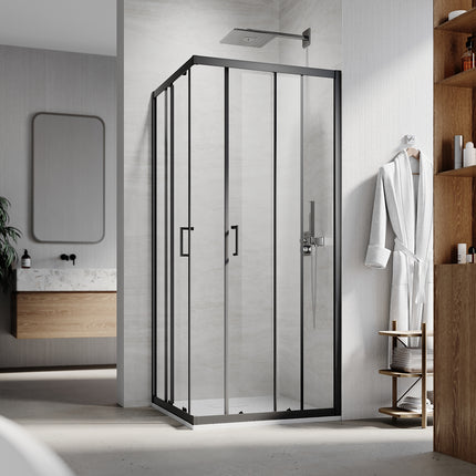 Cabine de douche d'angle, paroi de douche en verre trempé de sécurité de 6 mm, hauteur 195cm, noir - SIRHONA