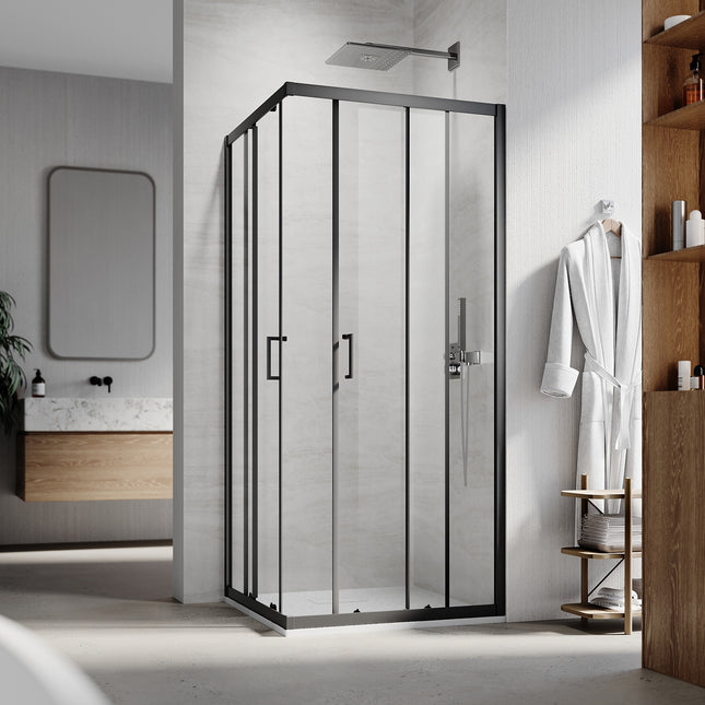 Cabine de douche d'angle, paroi de douche en verre trempé de sécurité de 6 mm, hauteur 195cm, noir - SIRHONA