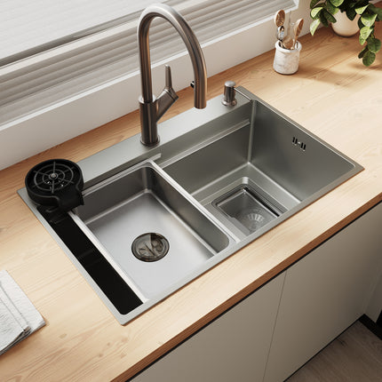Évier de cuisine en acier inoxydable 304 SUS à 1 cuve, évier encastré à une cuve avec égouttoir, 70 × 45 cm - SIRHONA