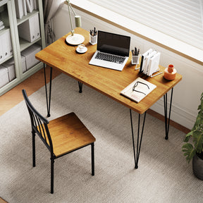 SIRHONA Table de salle à manger en bois massif avec structure en acier table de cuisine pour le salon 120 x 60 x 76 cm - SIRHONA