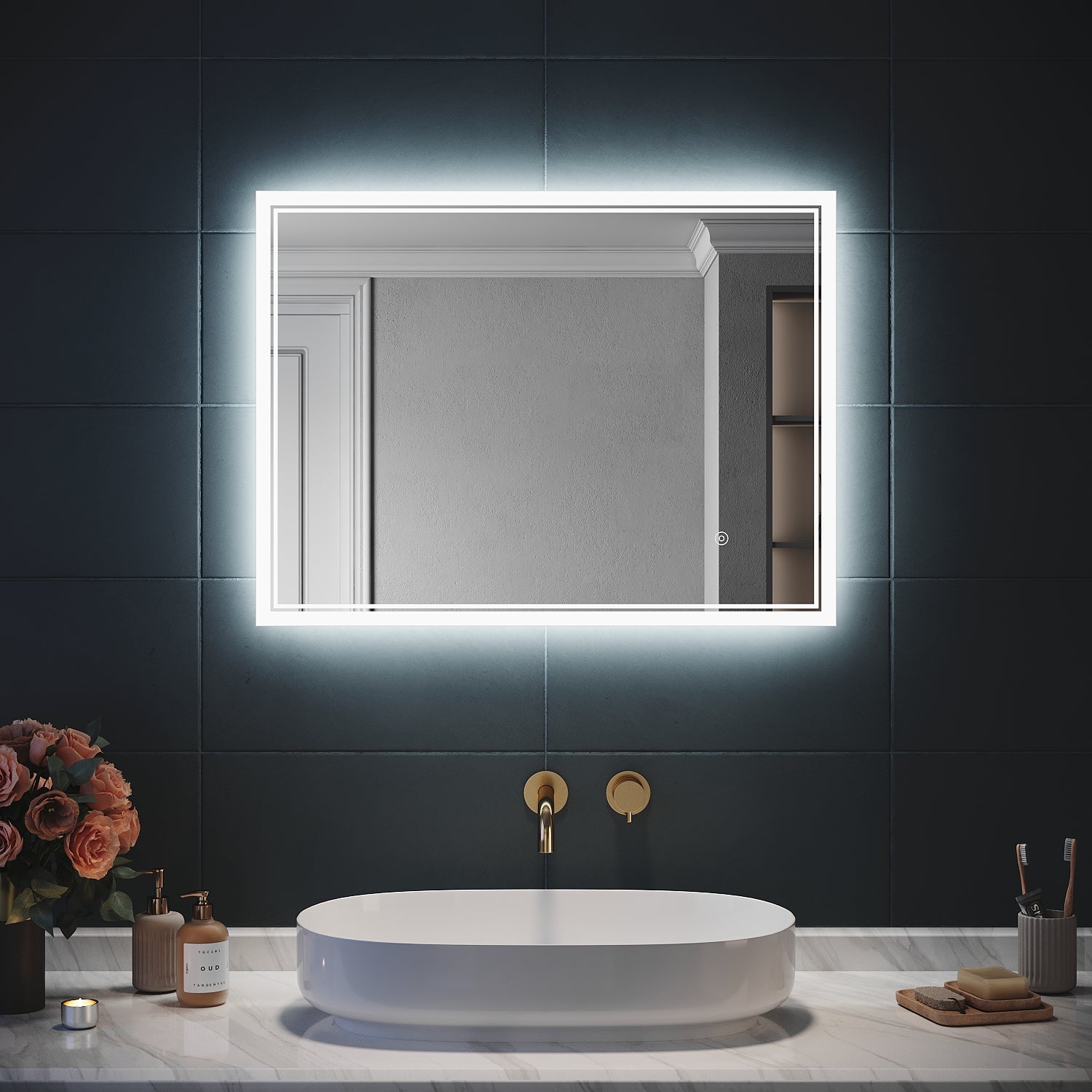 SIRHONA Miroir LED Salle de Bain avec éclairage, Miroir Lumineux Salle de Bain Anti-buée,100x60cm - SIRHONA