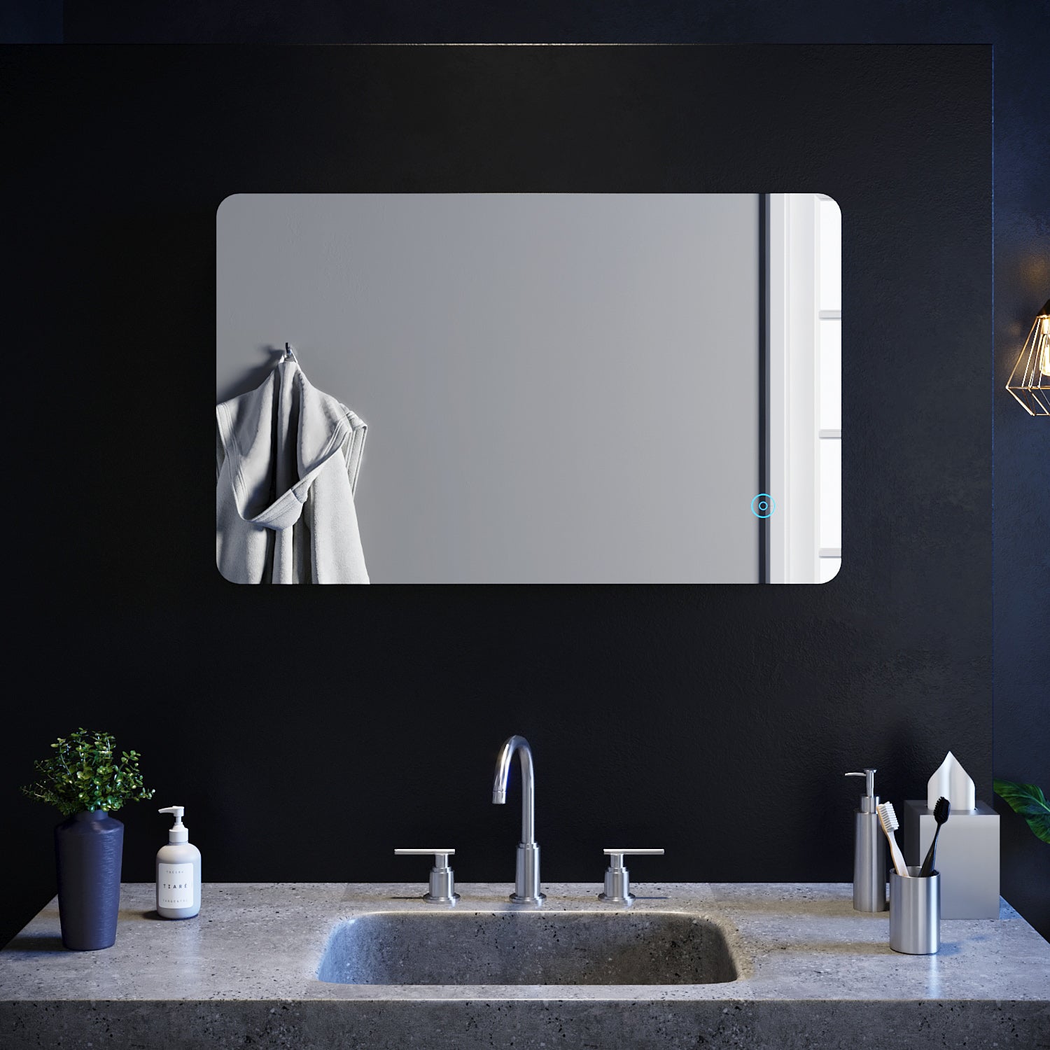 SIRHONA 70x50cm, 80x50cm Miroir à LED Miroir de Salle de Bains avec éclairage Anti-buée Mirror Murale avec Interrupteur Tactile - SIRHONA