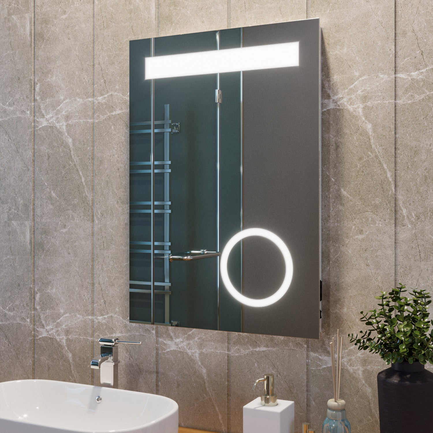 SIRHONA Miroir led 50x70 CM Miroir de salle de bains avec éclairage LED Miroir Cosmétiques Mural Lumière Illumination avec Prise Rasoir Bouton de commutation - SIRHONA