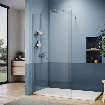 Paroi de douche italienne avec triangulaires étagères en verre de 8 mm taille 70-120cm hauter 200cm - SIRHONA