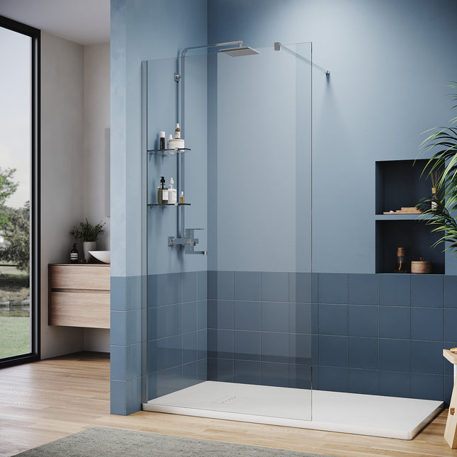 Paroi de douche italienne avec triangulaires étagères en verre de 8 mm taille 70-120cm hauter 200cm - SIRHONA