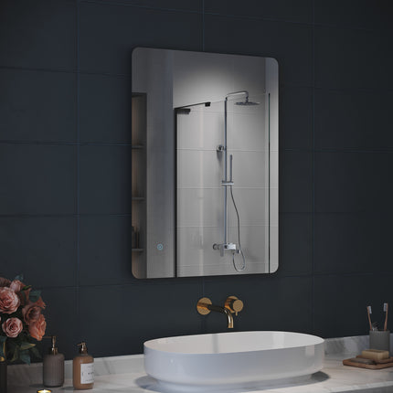 SIRHONA Miroir LED Salle de Bain 80x60cm Miroir Lumineux Salle de Bain avec Eclairage Intégré Anti-buée - SIRHONA