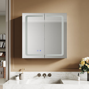 SIRHONA armoire de toilette aluminium LED avec éclairage avec prise tactile anti-buée armoire de toilette miroir de salle de bain 65x65x13.3cm - SIRHONA