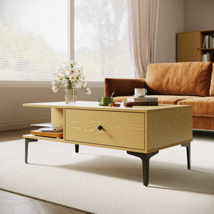 SIRHONA Table basse fixe avec tiroir Table de salon Sturdy and Sturdy Construction Meubles couleur bois, 100x55x40 cm - SIRHONA