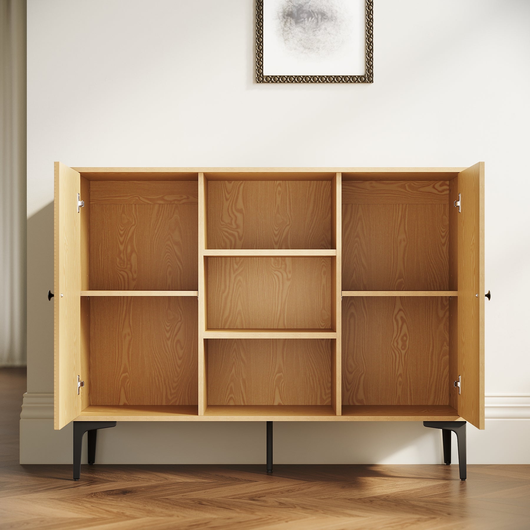 SIRHONA Buffet de salle à manger à 2 portes armoire de rangement Style moderne Meubles couleur bois, 120 x 35 x 93 cm - SIRHONA