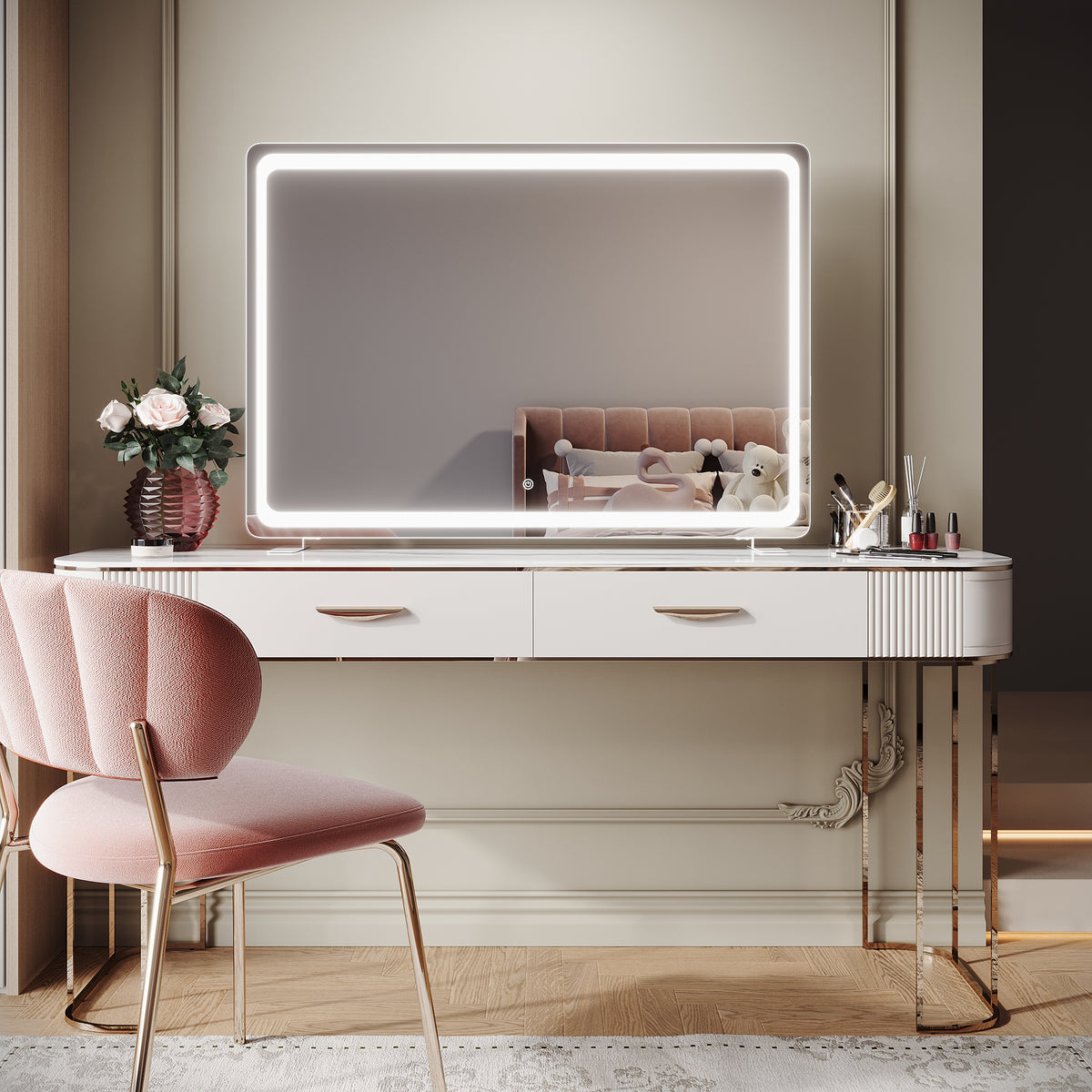 SIRHONA Miroir LED de maquillage moderne, mural ou sur pied 1000 x 700 x 35 mm