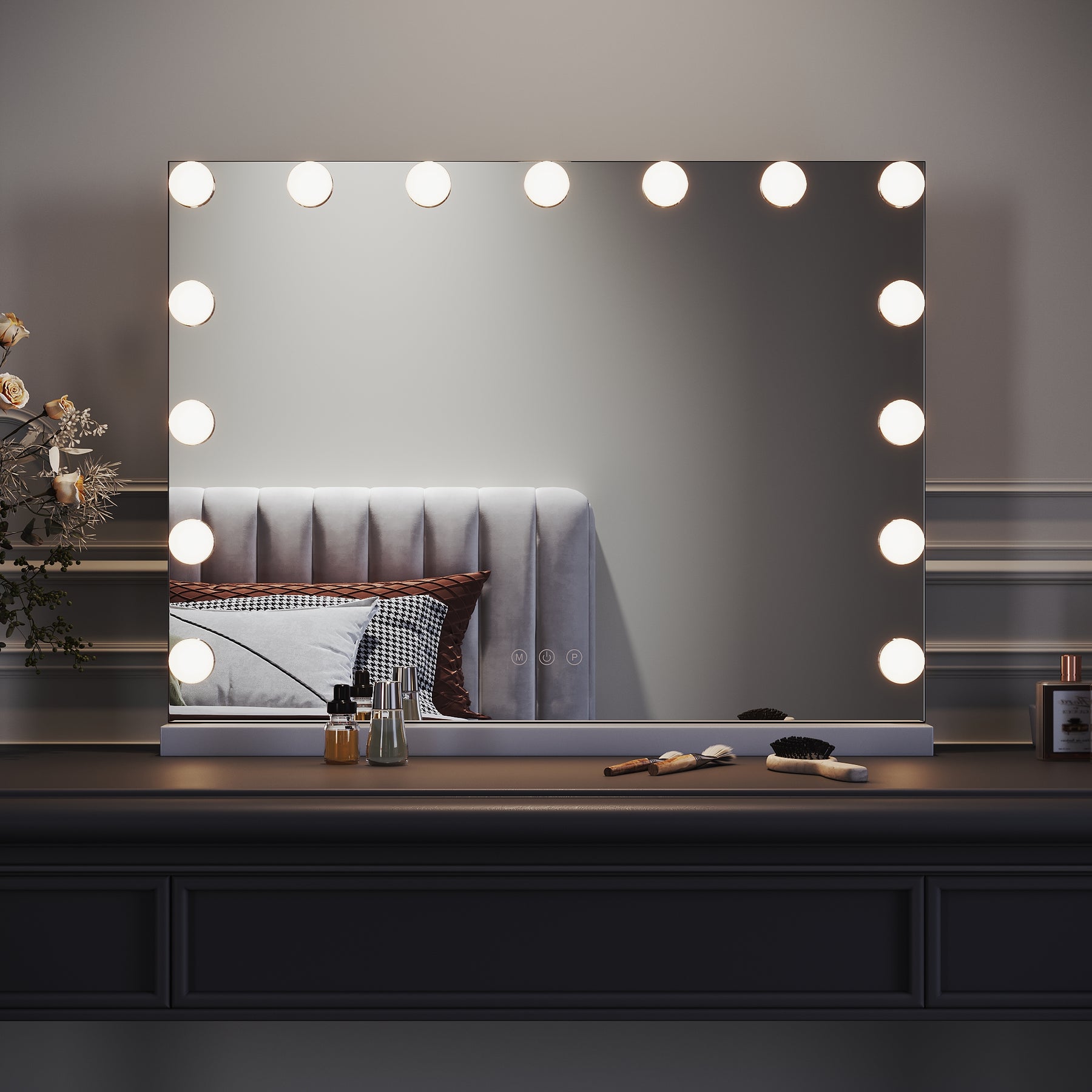 SIRHONA Armoire à Miroir LED Maquillage Lumineux Miroir Maquillage Hollywood avec15 Ampoules 3 Couleurs Lumières Ajustables 58x45.5 cm - SIRHONA