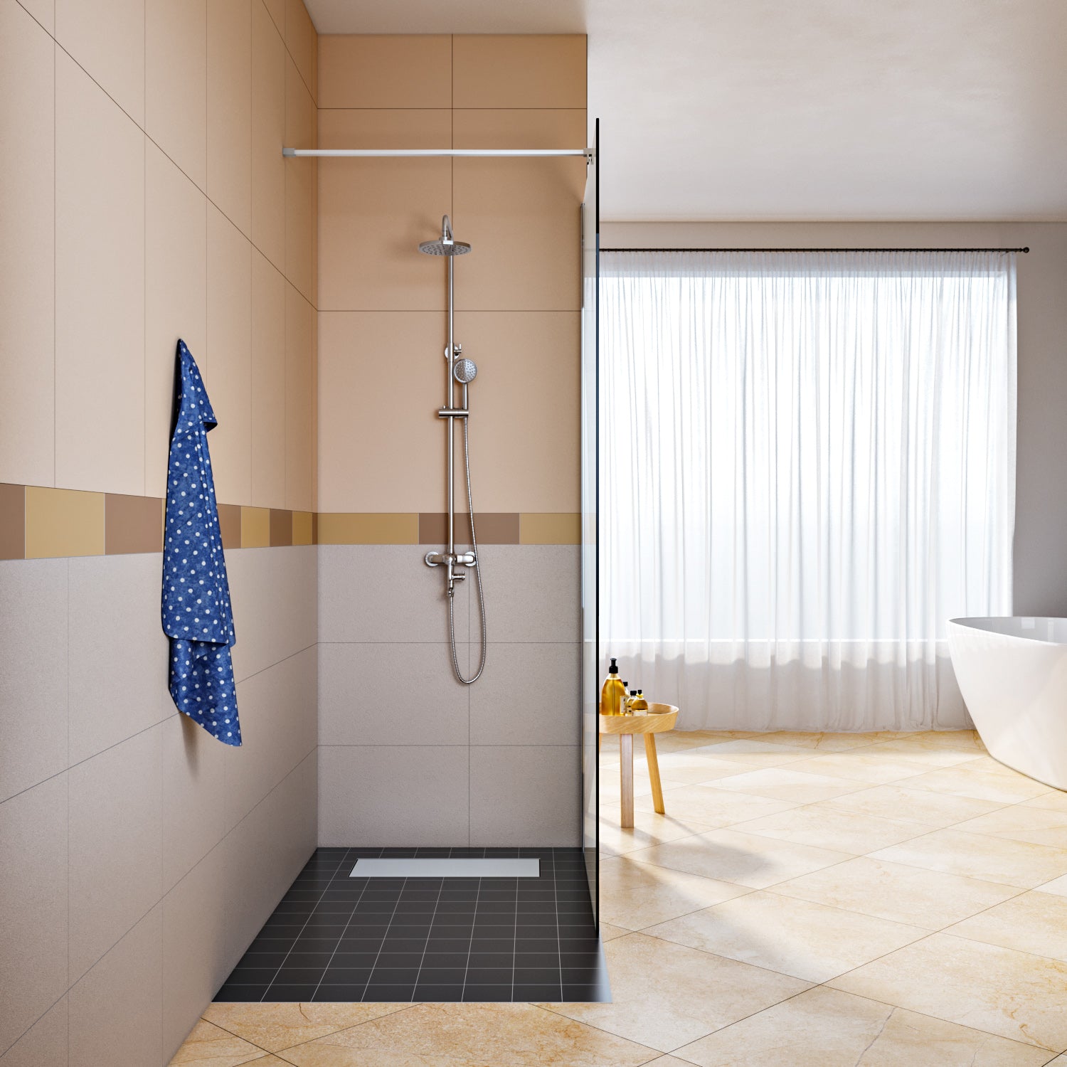 SIRHONA Paroi de douche à l'italienne transparent 110x200 cm Walk-In Cloison de douche transparent avec 8mm verre NANO et barre de fixation 100 cm - SIRHONA